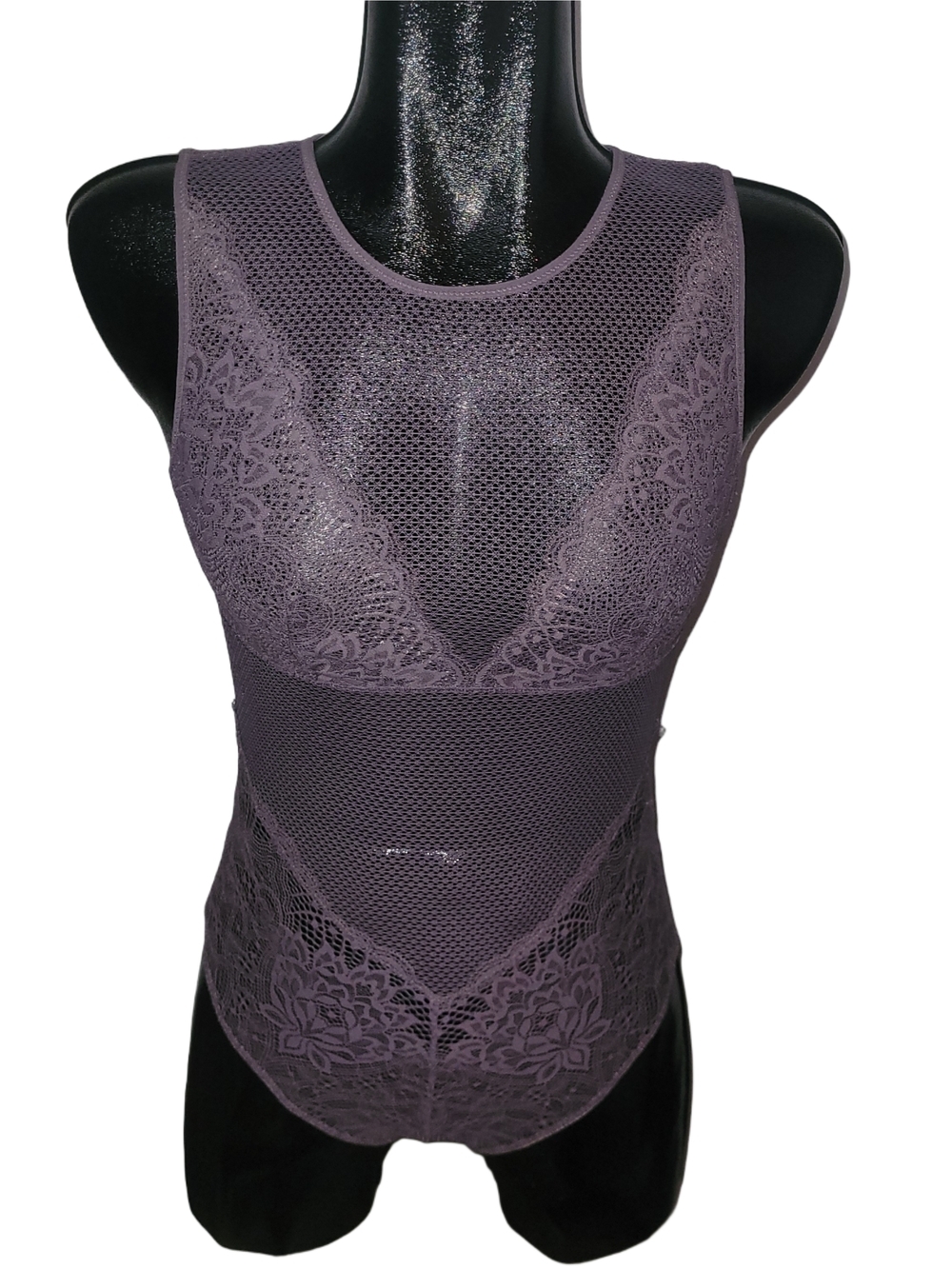 La Vie En Rose Purple Lace Mesh Bodysuit